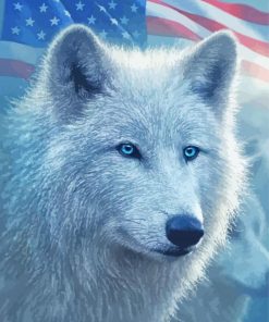 White Wolf And American Flag Diamond Painting