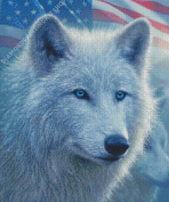 White Wolf And American Flag Diamond Painting