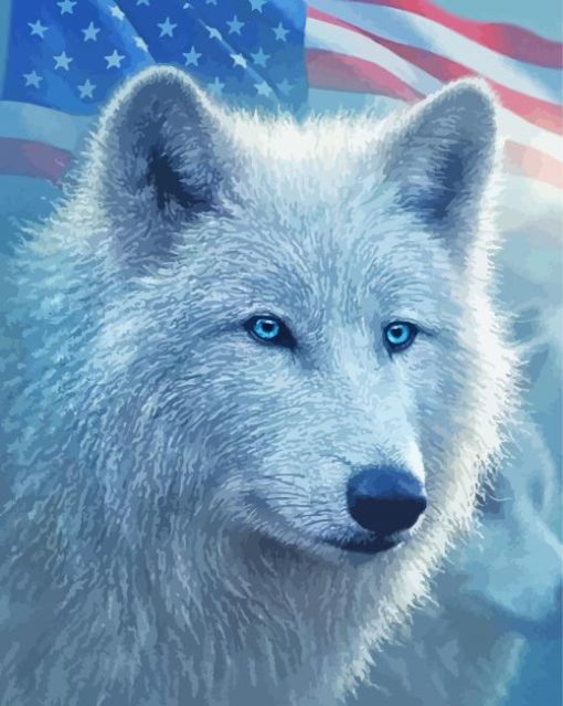 White Wolf And American Flag Diamond Painting