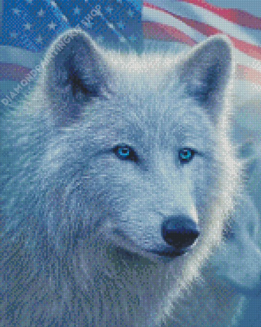 White Wolf And American Flag Diamond Painting