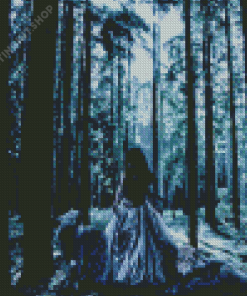 Woman And Wolf In Forest Diamond Painting