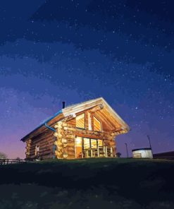 Wooden Cabin At Night Diamond Painting