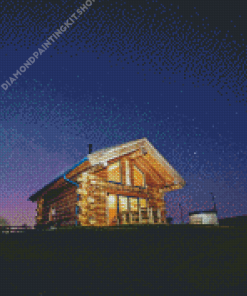 Wooden Cabin At Night Diamond Painting