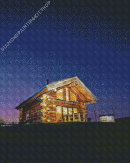 Wooden Cabin At Night Diamond Painting