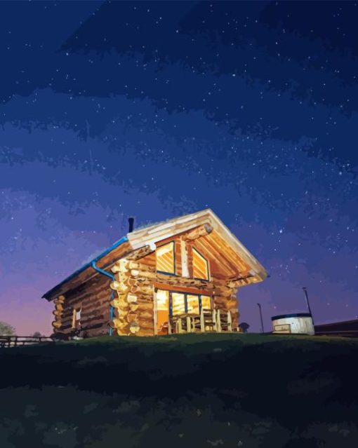 Wooden Cabin At Night Diamond Painting