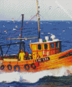 Yellow Shrimp Boat Diamond Painting