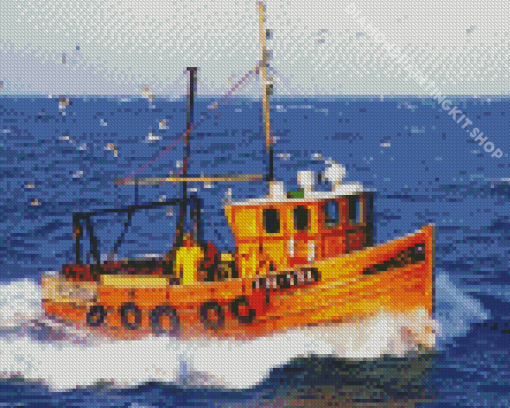 Yellow Shrimp Boat Diamond Painting