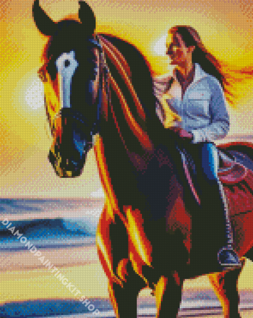 Bareback Riding Girl At Sunset Diamond Painting