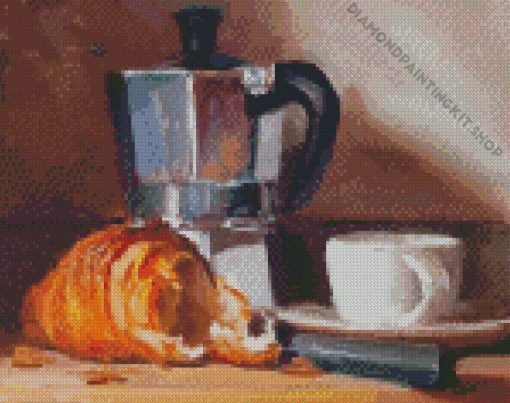 Coffee Still Life With Croissant Diamond Painting