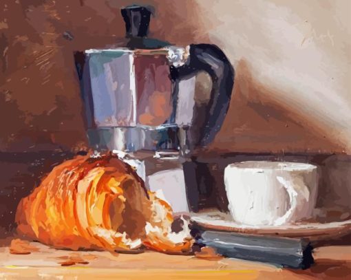 Coffee Still Life With Croissant Diamond Painting