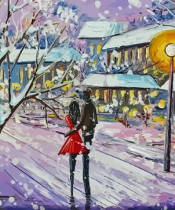 Couple In Snow Winter Scene Art Diamond Painting