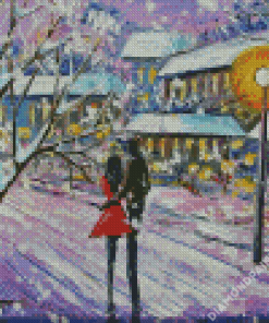 Couple In Snow Winter Scene Art Diamond Painting