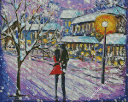 Couple In Snow Winter Scene Art Diamond Painting