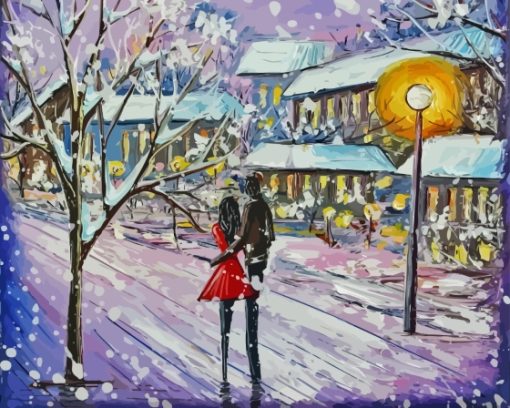 Couple In Snow Winter Scene Art Diamond Painting