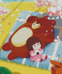 Little Girl With The Bear In Picnic Diamond Painting