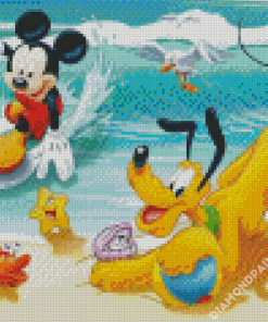 Mickey And Pluto In The Beach Diamond Painting