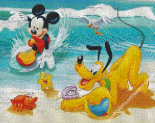 Mickey And Pluto In The Beach Diamond Painting