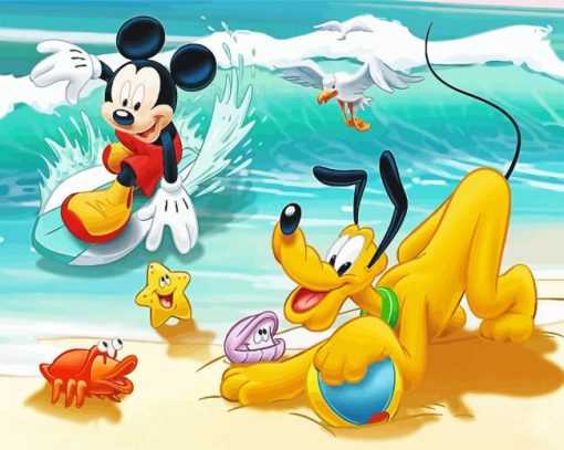 Mickey And Pluto In The Beach Diamond Painting