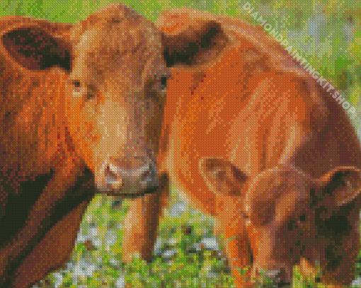 Red Angus Cow And Calf Diamond Painting