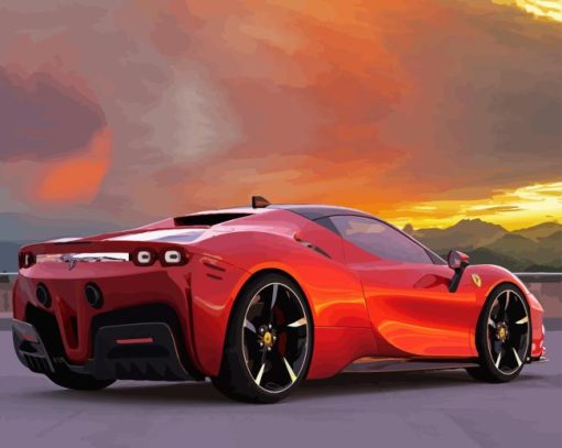 Red Ferrari Car Diamond Painting