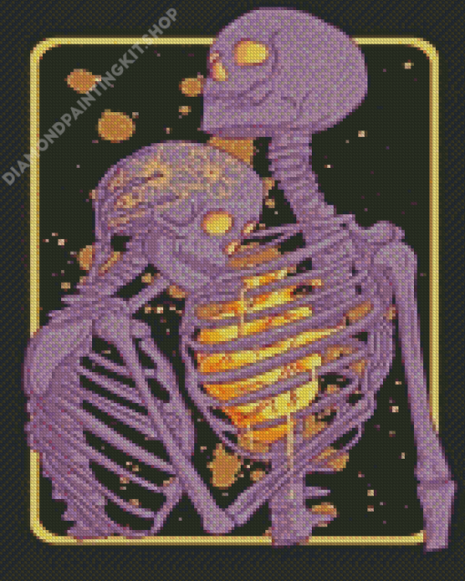 Skeleton Couple Golden Heart Diamond Painting