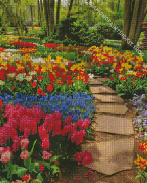 Spring Blossoms Garden Path With Flowers Diamond Painting