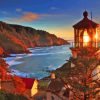 Sunset Over Oregon Lighthouse Diamond Painting