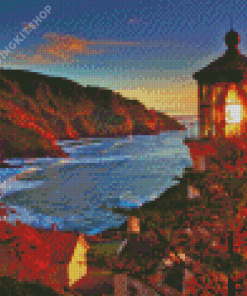 Sunset Over Oregon Lighthouse Diamond Painting