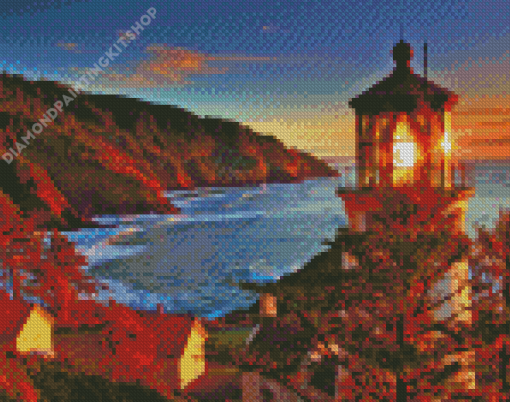 Sunset Over Oregon Lighthouse Diamond Painting