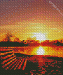 Sunset With A Park Bench Diamond Painting