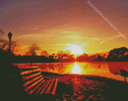 Sunset With A Park Bench Diamond Painting