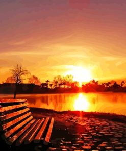 Sunset With A Park Bench Diamond Painting