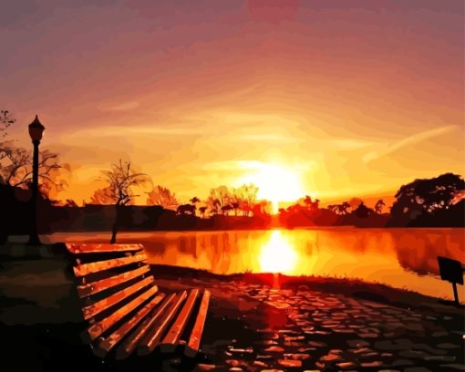 Sunset With A Park Bench Diamond Painting