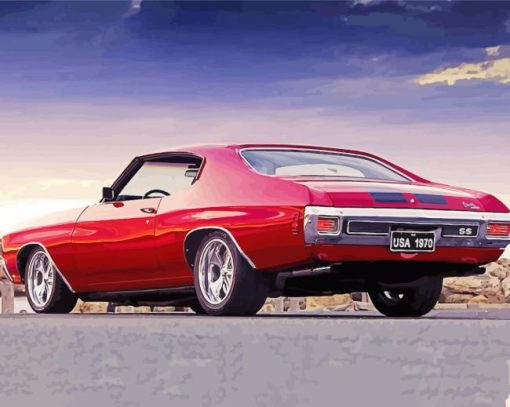 Vintage Red 71 Chevelle Car Diamond Painting