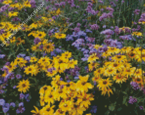 Yellow And Purple Flowers Diamond Painting