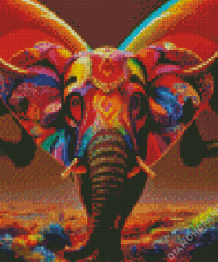 Colorful Elephant With Butterfly Wings Diamond Painting