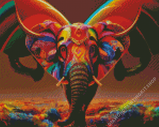 Colorful Elephant With Butterfly Wings Diamond Painting