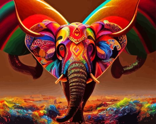 Colorful Elephant With Butterfly Wings Diamond Painting