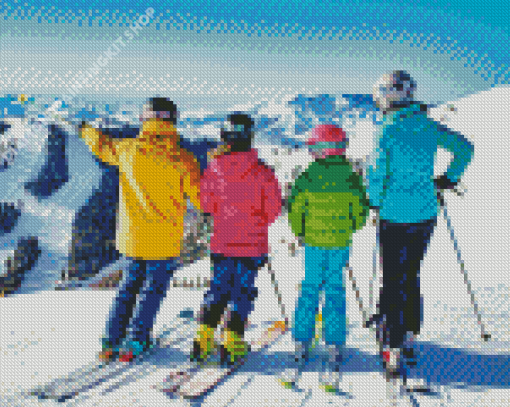 Family Skiing Diamond Painting