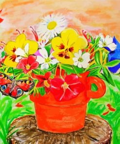 Potted Flowers And Butterflies Diamond Painting