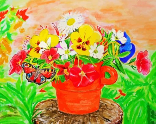 Potted Flowers And Butterflies Diamond Painting