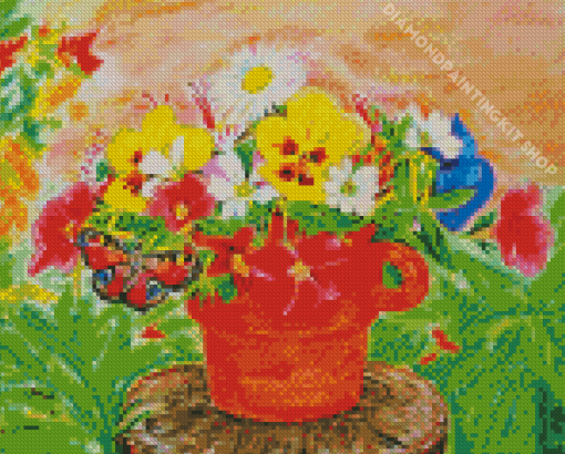 Potted Flowers And Butterflies Diamond Painting