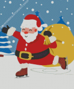 Santa Claus Ice Skating In A Winter Diamond Painting