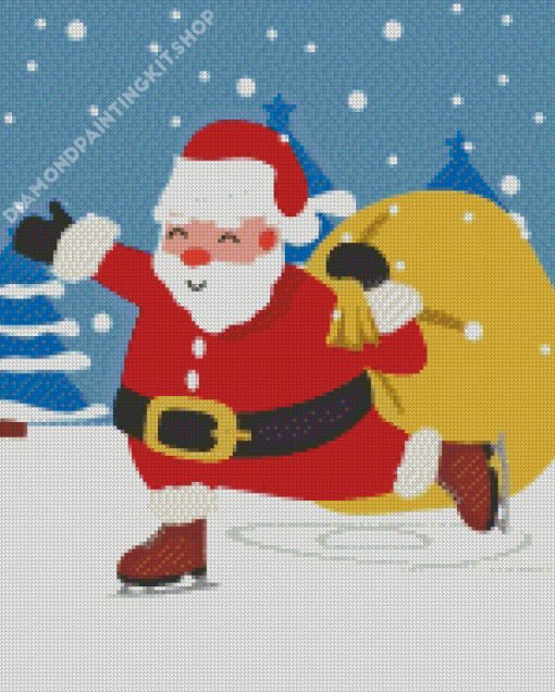 Santa Claus Ice Skating In A Winter Diamond Painting