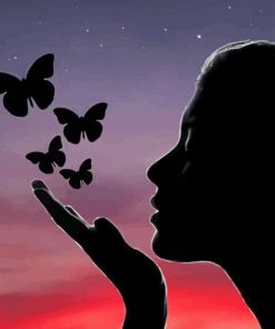 Butterflies And Woman Sunset Silhouette Diamond Painting