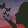 Butterflies And Woman Sunset Silhouette Diamond Painting