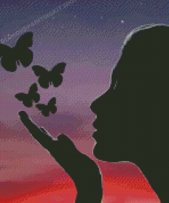 Butterflies And Woman Sunset Silhouette Diamond Painting