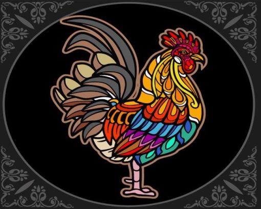 Colorful Rooster Mandala Diamond Painting