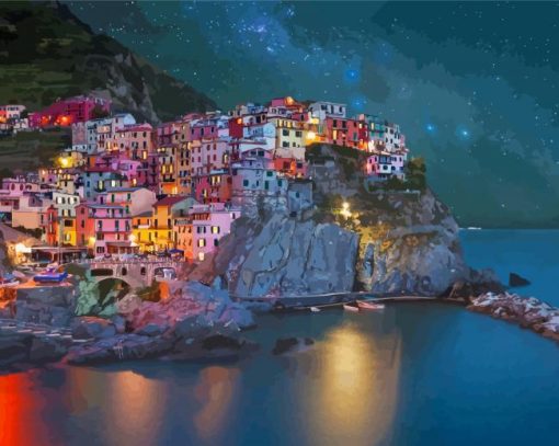 Night In Manarola Italy Diamond Painting