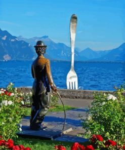 Charlie Chaplin Statue In Vevey Diamond Painting